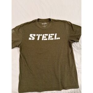 Steel Supplements Mens Graphic T-Shirt Olive Green American Flag Sleeve Size M